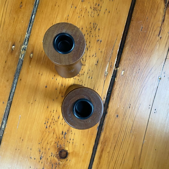 Pair of Vintage Danish Modern style teak candlestick holders - Picture 3 of 6